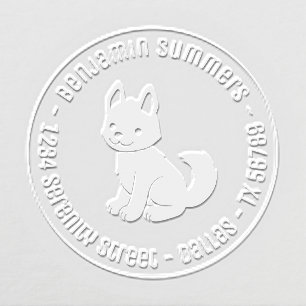 White Husky Puppy Dog Round Address Embosser