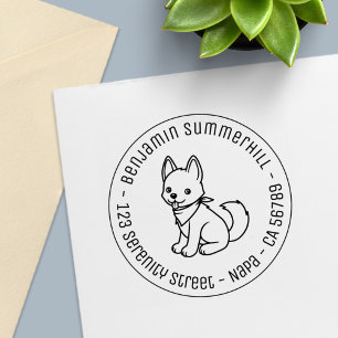 White Husky Puppy Dog Round Address Self-inking Stamp