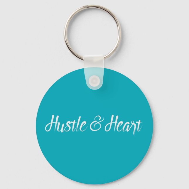 White Hustle and Heart Typography Keychain (Front)