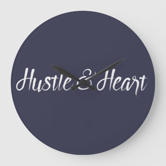 White Hustle and Heart Typography Large Clock (Front)
