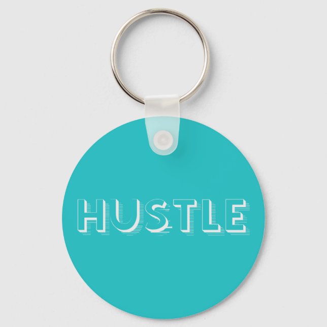 White Hustle Modern Typography Keychain (Front)