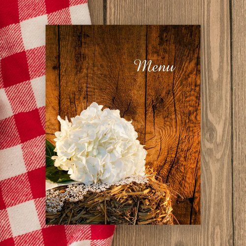 White Hydrangea and Barn Wood Country Wedding Menu