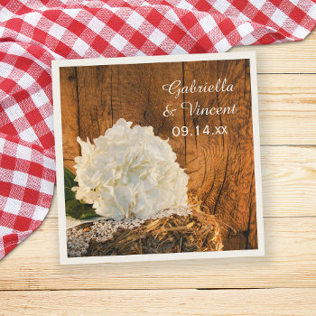 White Hydrangea And Barn Wood Country Wedding Paper Napkins by loraseverson at Zazzle