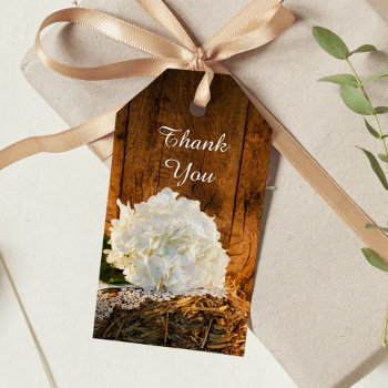White Hydrangea And Barn Wood Wedding Favor Tags by loraseverson at Zazzle