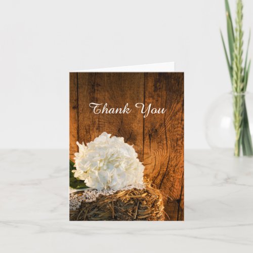 White Hydrangea and Barn Wood Wedding Thank You