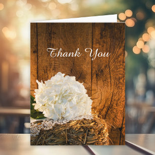 White Hydrangea and Barn Wood Wedding Thank You Card