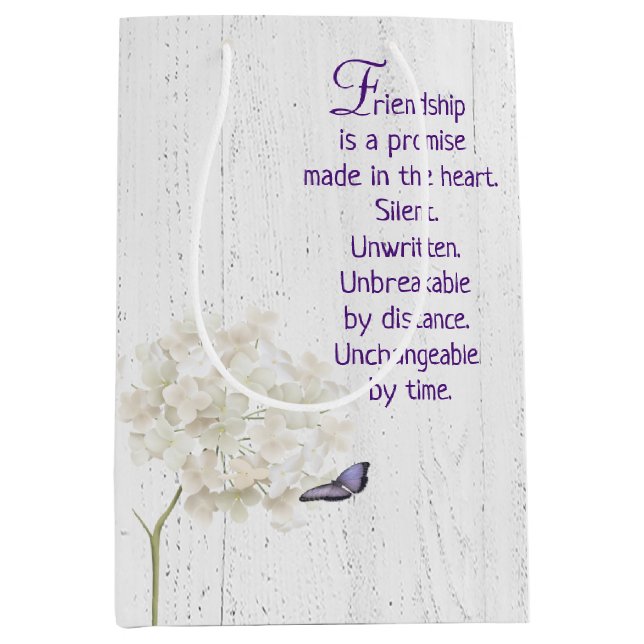 White Hydrangea and Butterfly on Wood Medium Gift Bag (Front)