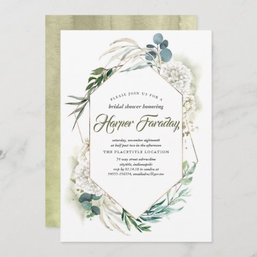 White Hydrangea and Greenery Modern Bridal Shower Invitation
