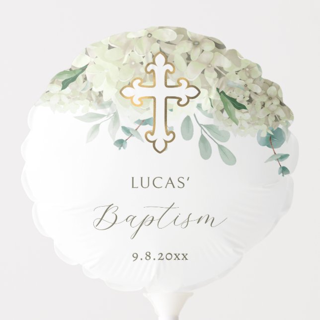 White Hydrangea Baptism Balloon (Front)
