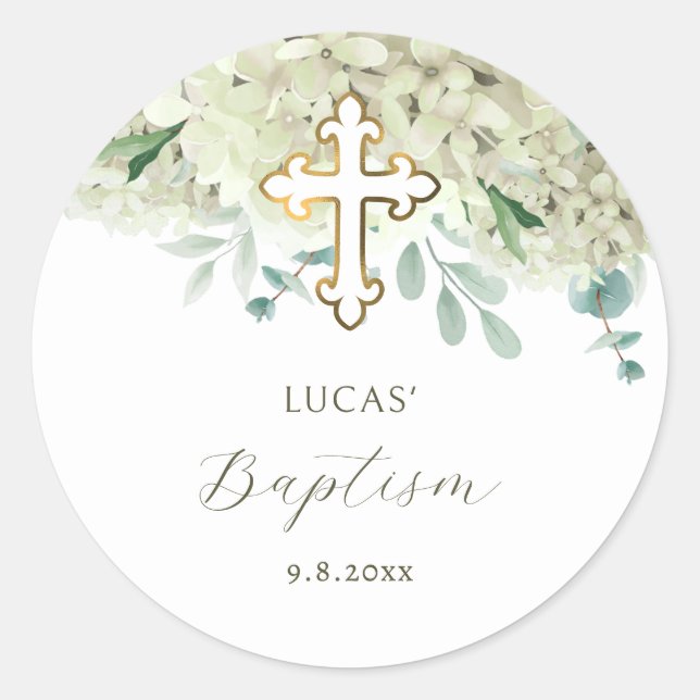 White Hydrangea Baptism Sticker (Front)