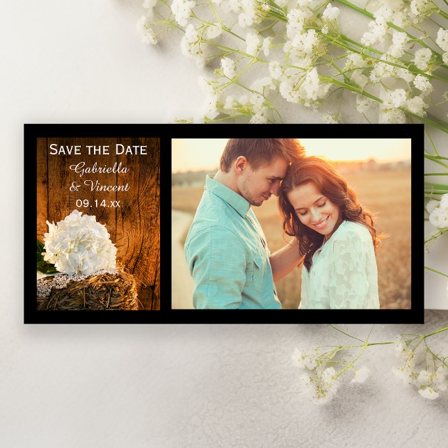 White Hydrangea Barn Wood Wedding Save the Date (Creator Uploaded)