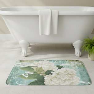 White hydrangea bathroom mat