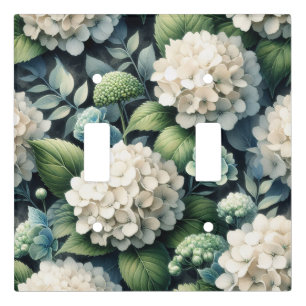 White Hydrangea Botanical Painting Double Light Switch Cover