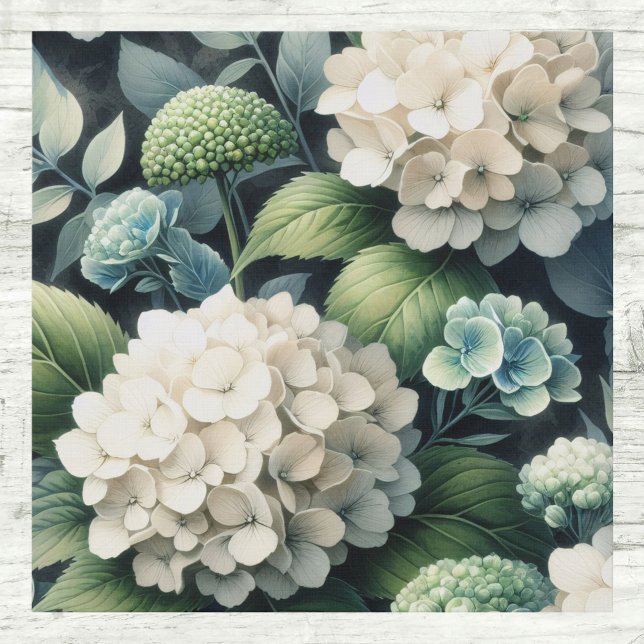 White Hydrangea Botanical Painting Faux Canvas Print (Creator Uploaded)