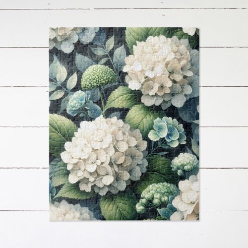 White Hydrangea Botanical Painting Jigsaw Puzzle