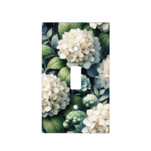 White Hydrangea Botanical Painting Light Switch Cover