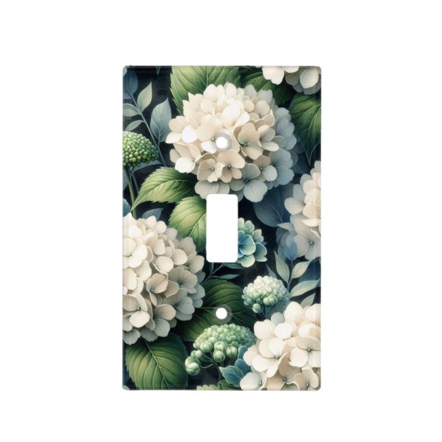 White Hydrangea Botanical Painting Light Switch Cover (Front)