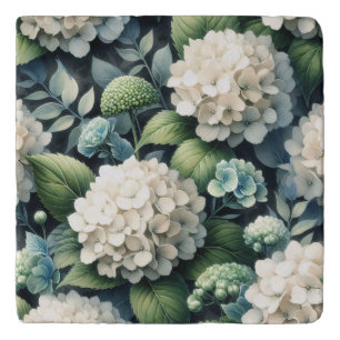 White Hydrangea Botanical Painting Trivet
