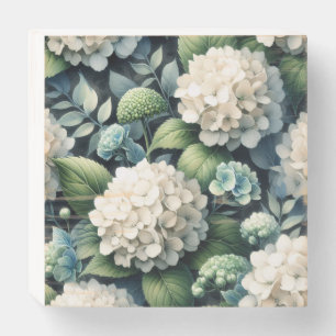 White Hydrangea Botanical Painting Wooden Box Sign