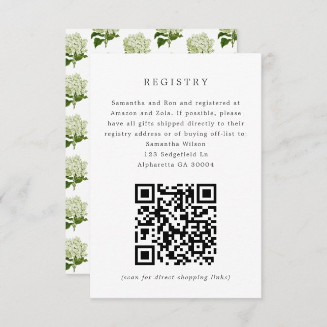 White Hydrangea Bridal Invitation Registry Insert (Front/Back)