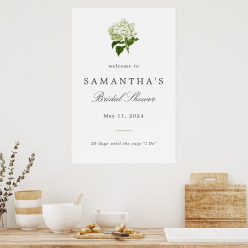 White Hydrangea Bridal Shower Welcome Sign