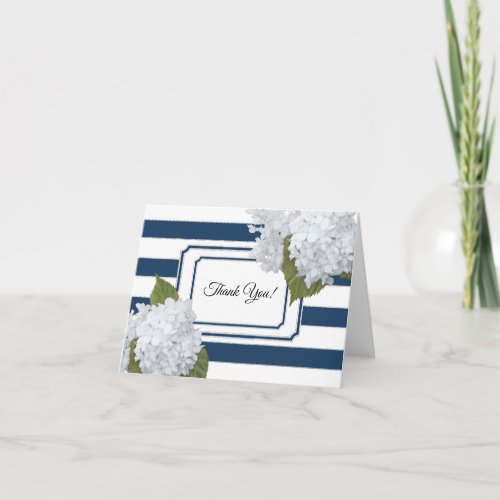 White Hydrangea Bridal Thank You Note Floral Navy Note Card
