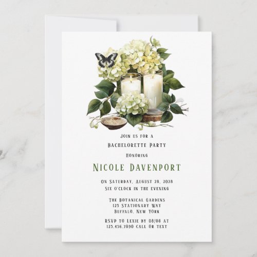 White Hydrangea Butterfly Bachelorette Party Invitation