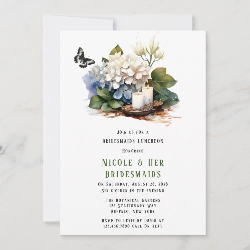 White Hydrangea Butterfly Bridesmaids Luncheon Invitation