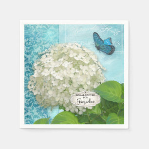 White Hydrangea Butterfly Damask Bridal Shower Napkins