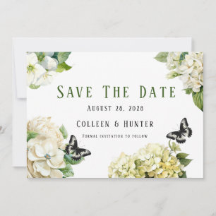White Hydrangea Butterfly Save The Date Cards