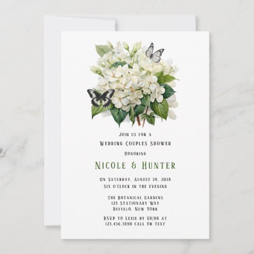 White Hydrangea Butterfly Wedding Couples Shower Invitation