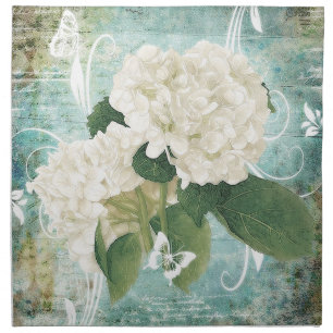 White hydrangea cloth napkin