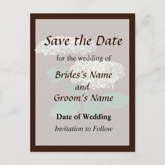 White Hydrangea Clusters Save the Date Announcement Postcard (Front)
