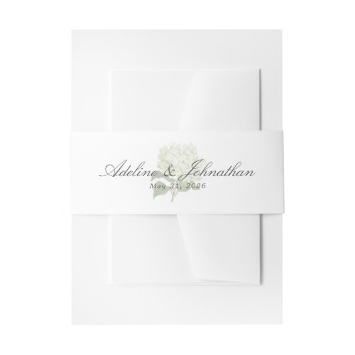 White Hydrangea Couples Name and Wedding Date Invitation Belly Band