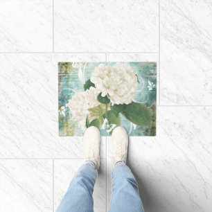 White hydrangea doormat