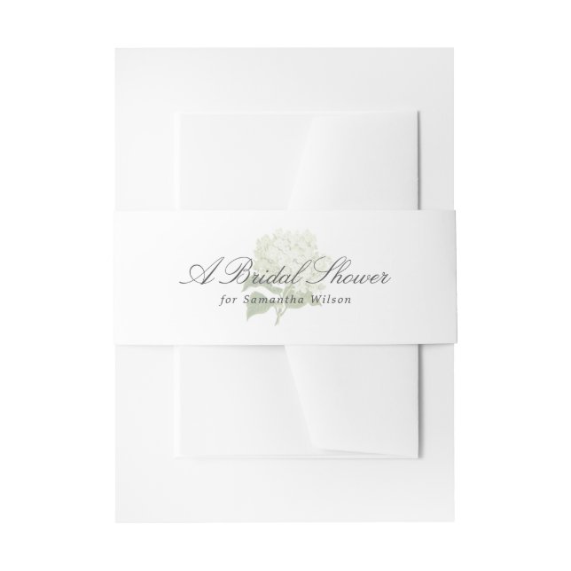 White Hydrangea Elegant Bride Name Invitation Belly Band (Front Example)