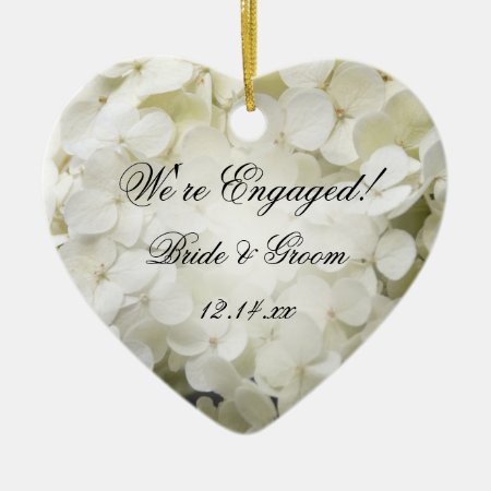 White Hydrangea Engagement Ceramic Ornament