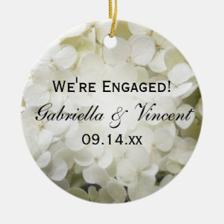 White Hydrangea Engagement Photo Ceramic Ornament