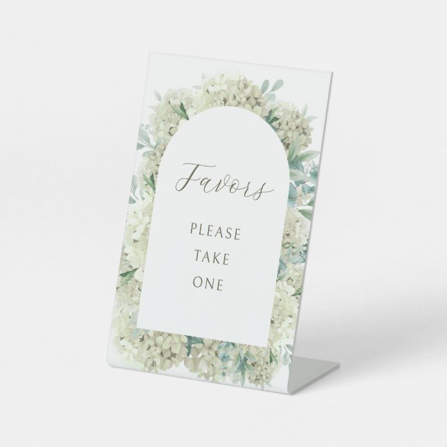 White Hydrangea Favors Pedestal Sign (Front)