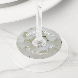 White Hydrangea Floral Add Name and Text Wine Glass Tag