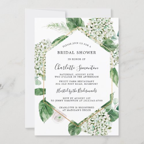 White Hydrangea Floral Botanical Bridal Shower Invitation