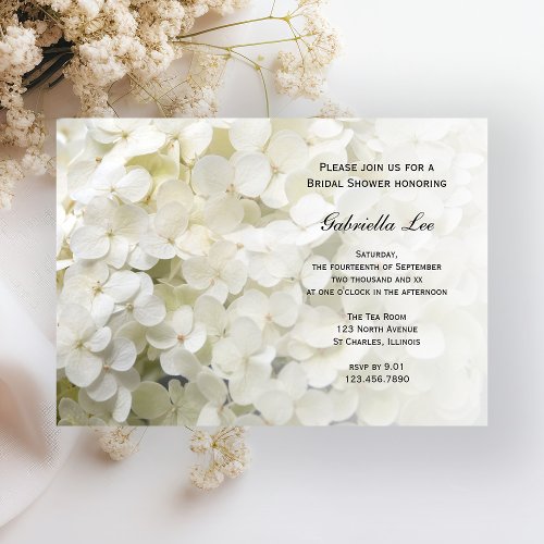 White Hydrangea Floral Bridal Shower Invitation