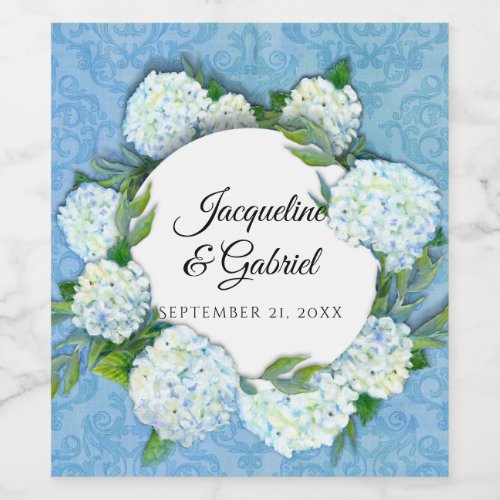White Hydrangea Floral Elegant Vintage Wedding Wine Label