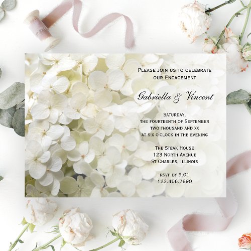 White Hydrangea Floral Engagement Party Invitation