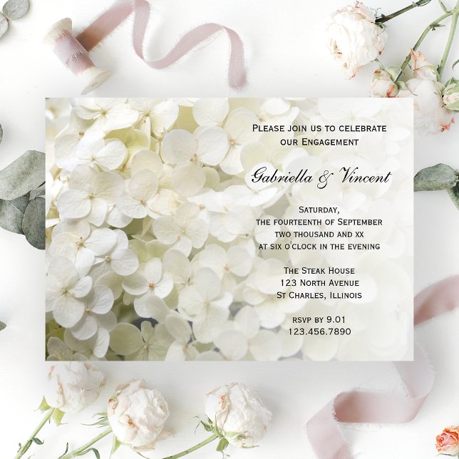 White Hydrangea Floral Engagement Party Invitation (Creator Uploaded)