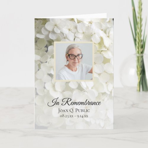 White Hydrangea Floral Funeral Service Folded Program