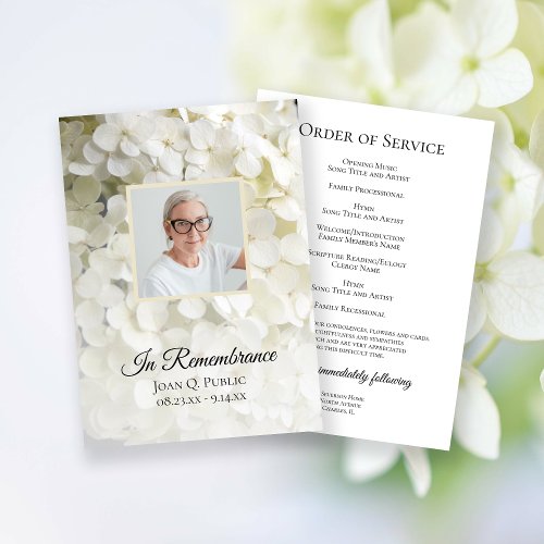 White Hydrangea Floral Funeral Service Program