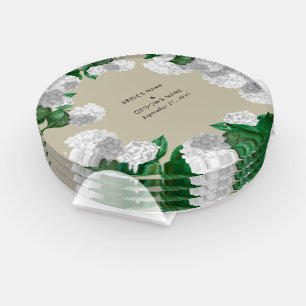 White Hydrangea Floral Greenery Modern Wedding Coaster Set