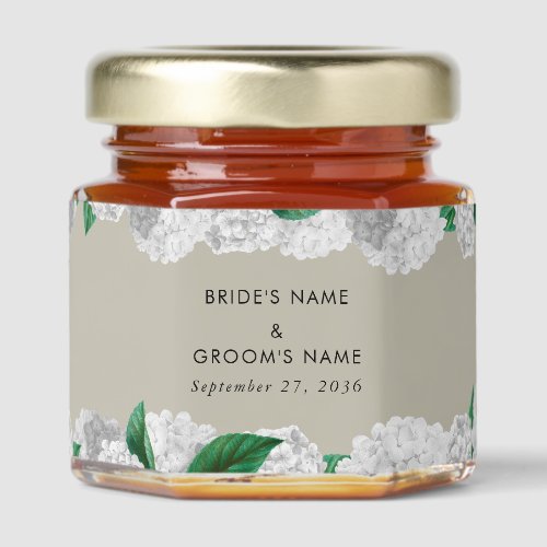White Hydrangea Floral Greenery Modern Wedding Honey Jar Favors