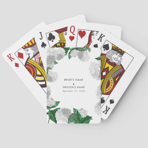 White Hydrangea Floral Greenery Modern Wedding Poker Cards